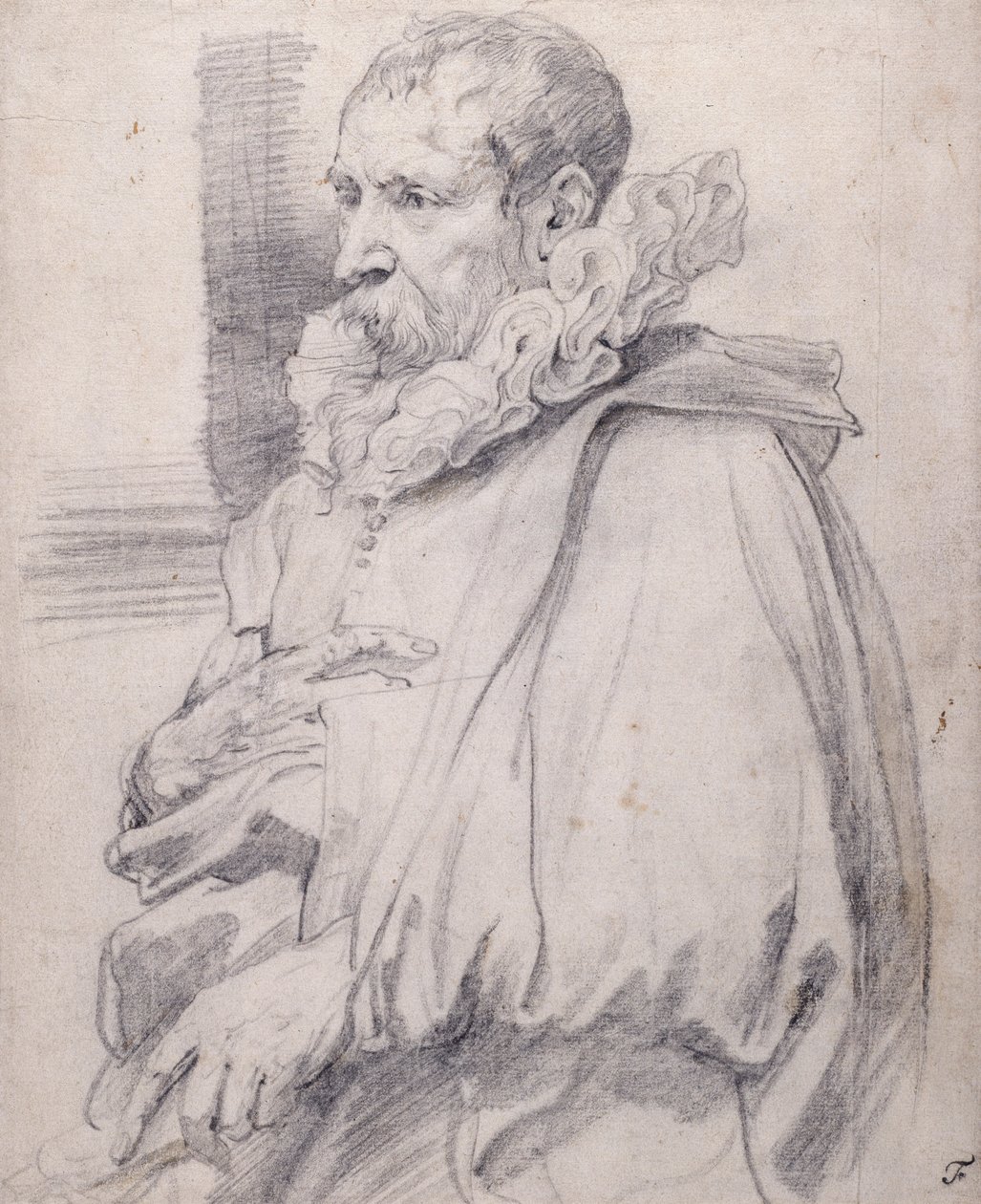 Pieter Brueghel, o Jovem (giz preto sobre papel branco) de Anthony van Dyck