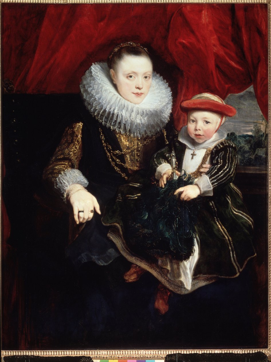 "Retrato de uma jovem com uma criança" (carrega um morango) Pintura de Sir Anthonis (Anton ou Antoon) van Dyck (1599-1641) 1618 Dim. 131x102 cm Museu l