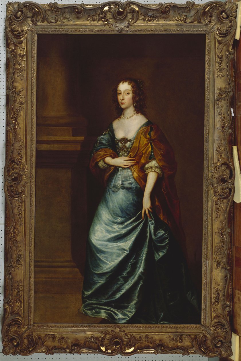 Retrato de Mary Villiers, Duquesa de Lennox e Richmond, em um vestido azul e envoltório marrom por uma coluna de Anthony van Dyck