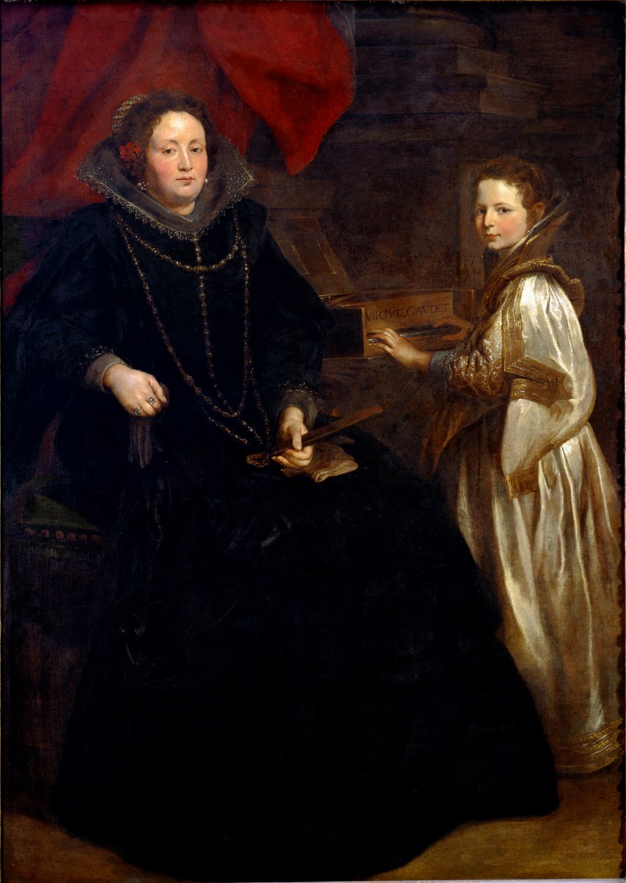 Retrato de Porzia Imperiale com sua filha Maria Francesca no Harpsichord Painting de Antonie Van Dyck (1599-1641) 1626 Sun. 184,5x134 cm Bruxelas, Museus Reais de Belas Artes, inv. 6115 de Anthony van Dyck