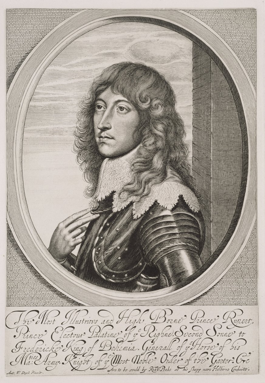 Retrato do Príncipe Rupert (1619-82) Conde Palatino do Reno e Duque da Baviera, gravado por William Faithorne (1616-91) de Anthony van Dyck