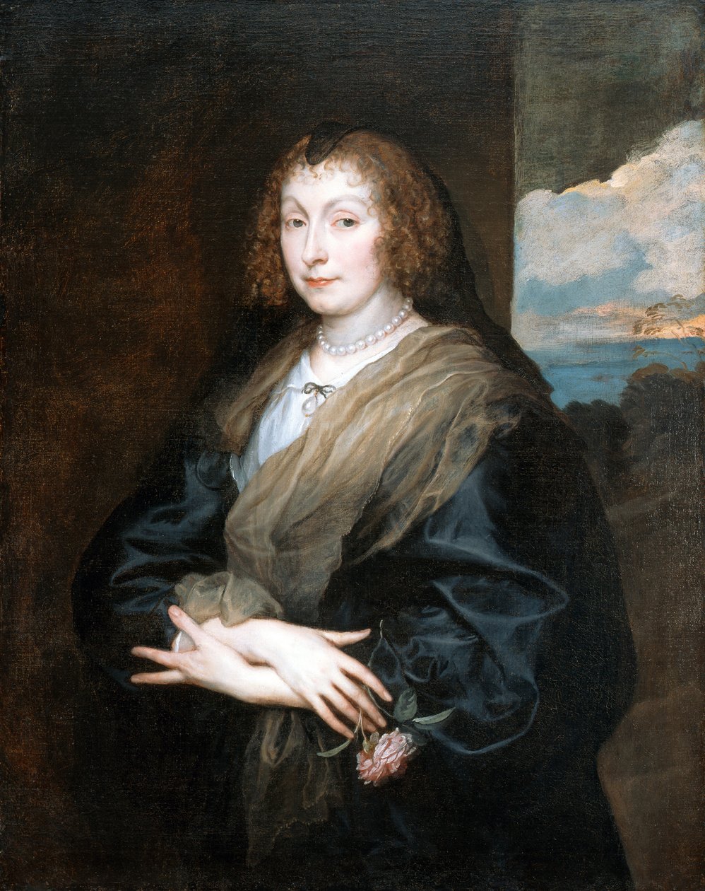Retrato de uma mulher com uma rosa, entre 1635 e 1639 de Anthony van Dyck
