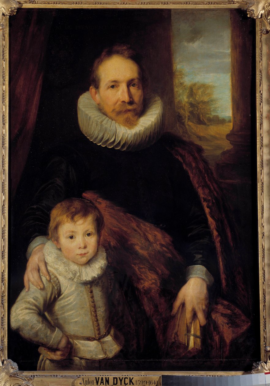 Retrato de um pai e de seu filho ou "Retrato de Guillaume Richardot com seu filho" O pai usa uma coleira de morango. Pintura de Anton (Antoon ou Anthony) van Dyck (1599-1641) Sol do século XVII. 1,15x0,83 m - Retrato de um pai e seu filho ou "Guill de Anthony van Dyck