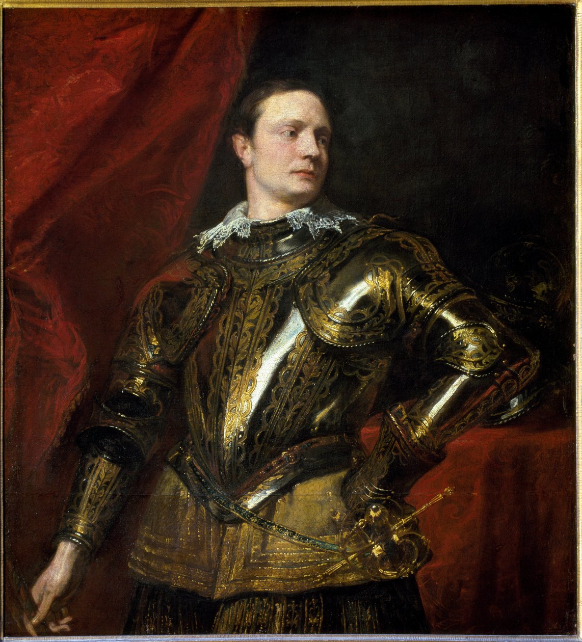 Retrato de jovem general (ou condottiere) com armadura dourada (óleo sobre tela, c.1624) de Anthony van Dyck