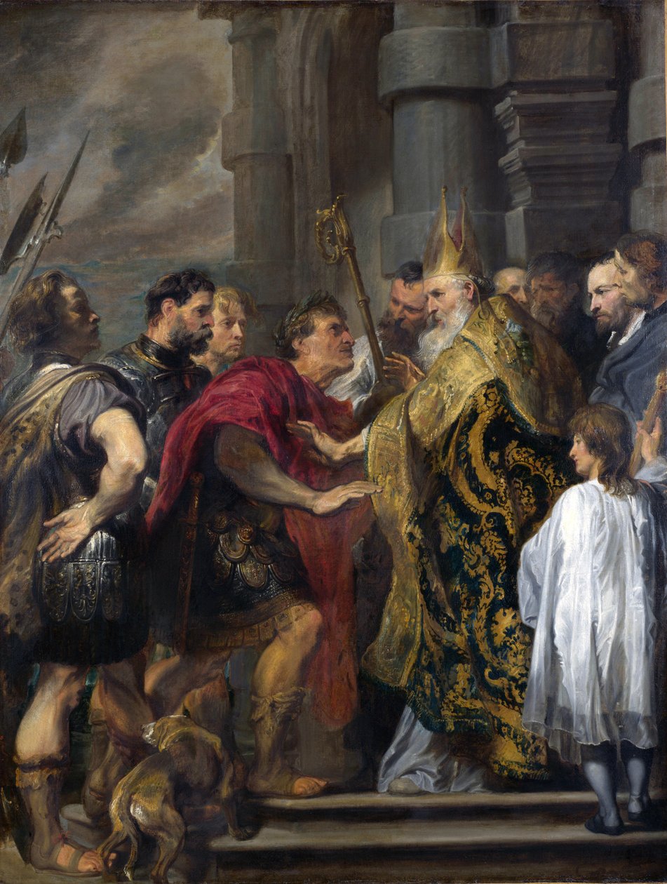 Santo Ambrósio barrando Teodósio da Catedral de Milão de Anthony van Dyck