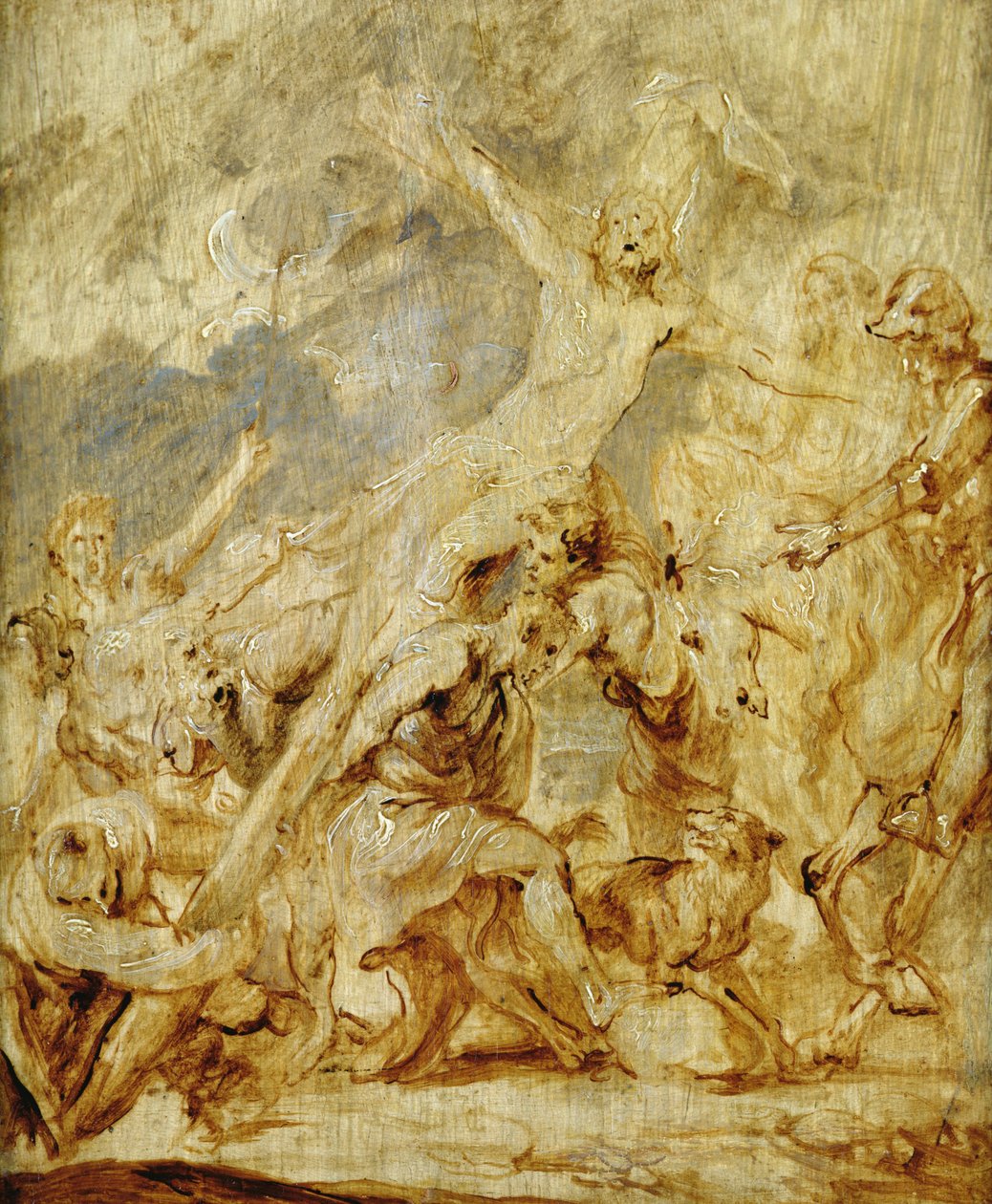 Esboço do levantamento da cruz, 1630 (óleo e grisalha na madeira) de Anthony van Dyck