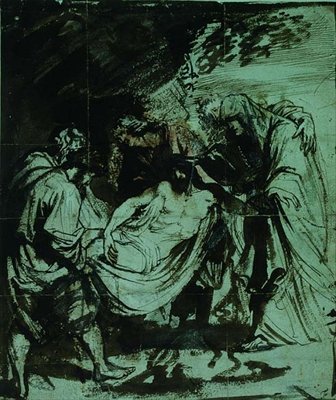 Estudo para o Entombamento (giz preto / tinta marrom) de Anthony van Dyck