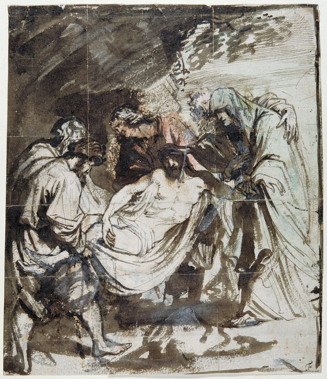 Estudo para o Entombamento, c.1617-18 (caneta e tinta sobre gizes com lavagem e guache sobre papel) de Anthony van Dyck