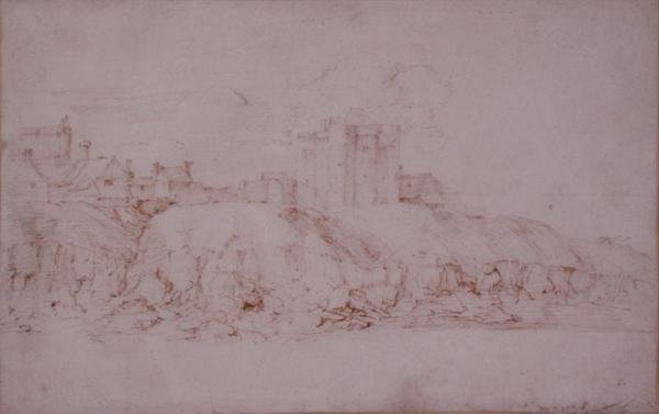 A Torre Ypres, Rye, vista do Sul (caneta e tinta sobre papel) de Anthony van Dyck