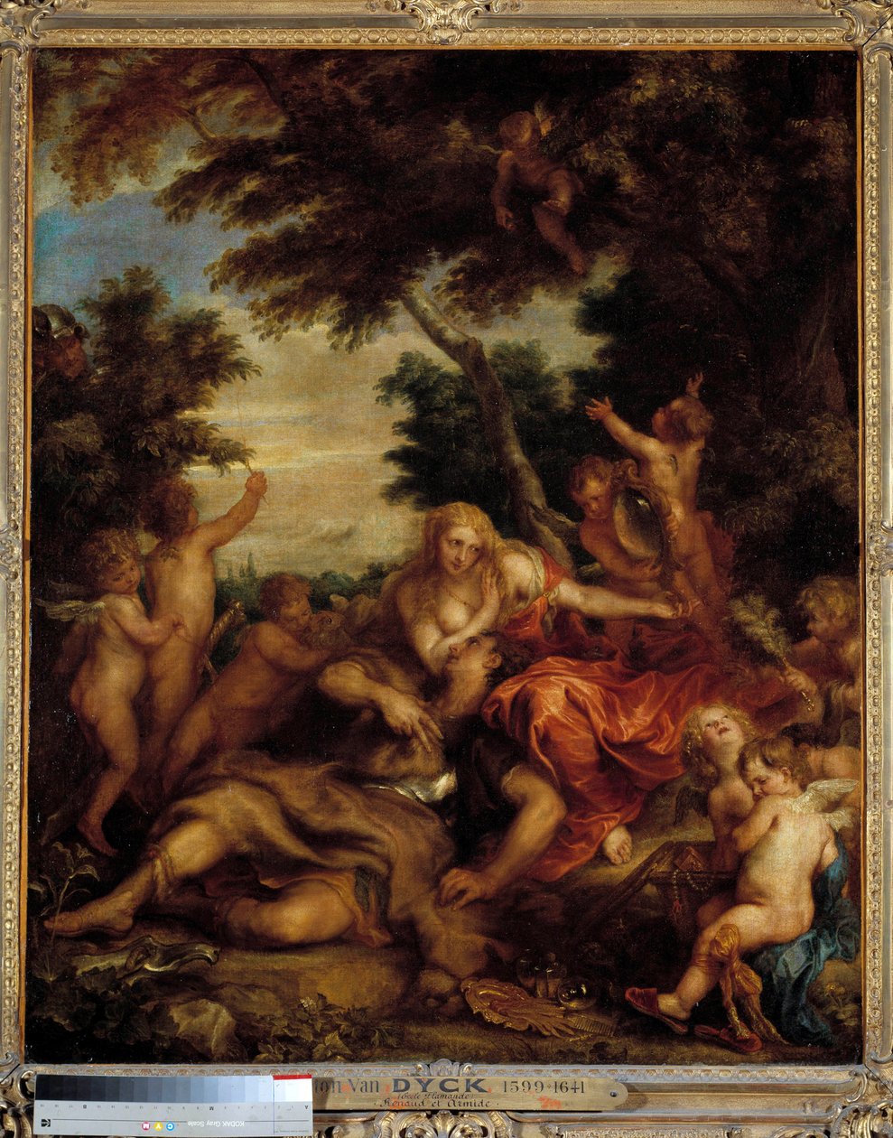 O amor de Renaud e Armide Ilustração de uma cena de "La Jerusalem delivree" (La gerusalemme liberata) de Torquato Tasso (conhecida como a Caneca). O encantador Armide rodeado de um seduto muito simbólico Amours com a ajuda do seu espelho mágico o cavaleiro de Anthony van Dyck