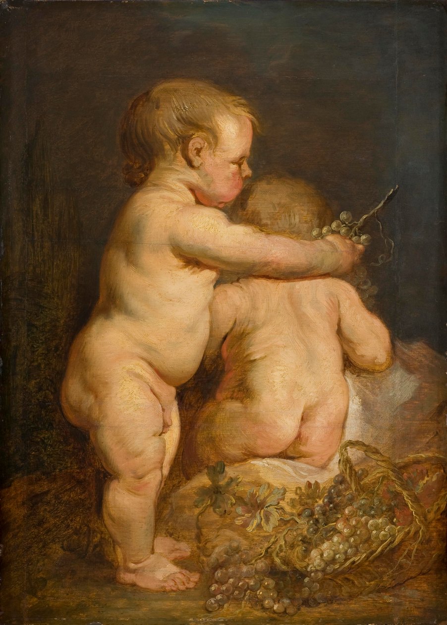 Duas crianças nuas com uvas, c.1630-40 (óleo em carvalho) de Anthony van Dyck