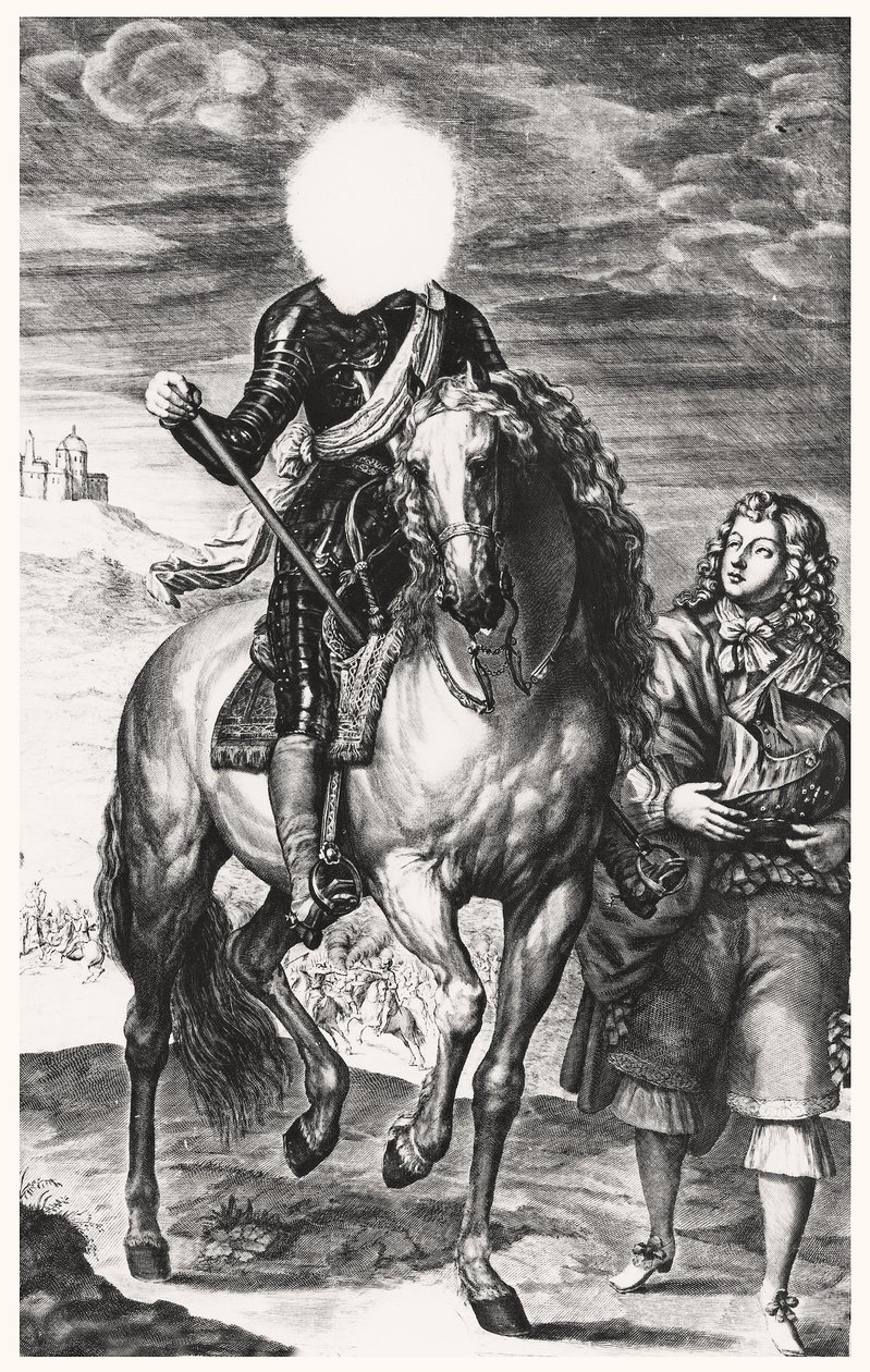 Retrato equestre sem cabeça originalmente de Luís de França, gravado por Pierre Lombard (1612-80) (Ver 105377-8) de Anthony van after Dyck
