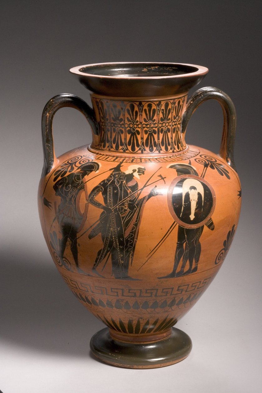 Ânfora ática de figuras negras representando cenas da Guerra de Tróia (cerâmica) (ver também 249016-18 e 249022) de Antimenes Painter