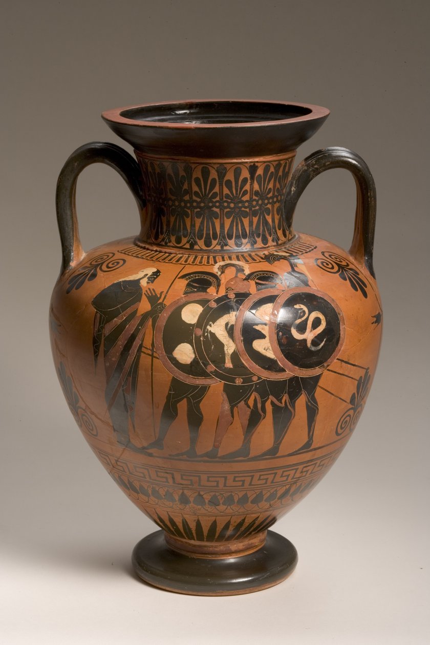 Ânfora ática de figuras negras, representando cenas da cerâmica da Guerra de Tróia, ver também 249016, 18, 20 e 22 de Antimenes Painter