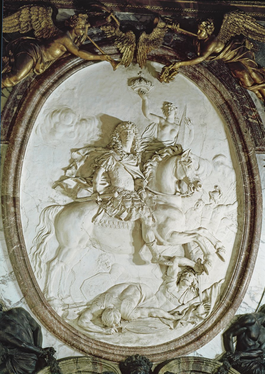 Retrato equestre de Luís XIV (1638-1715) do Salon de la Guerre, c.1687 (estuque) de Antoine Coysevox