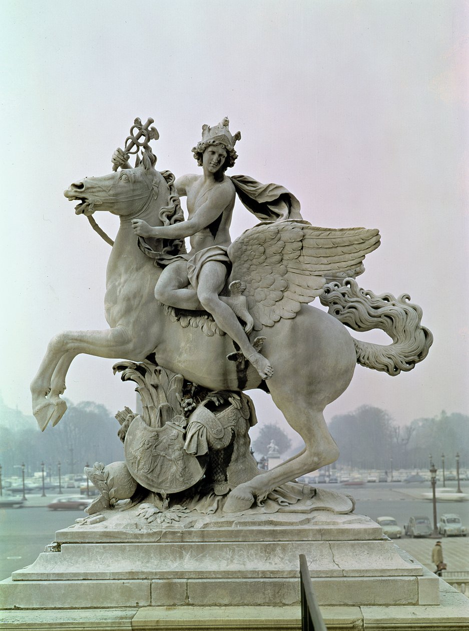 Mercúrio em Pégaso (&39;O Cavalo de Marly&39;) 1701-02 (mármore) de Antoine Coysevox