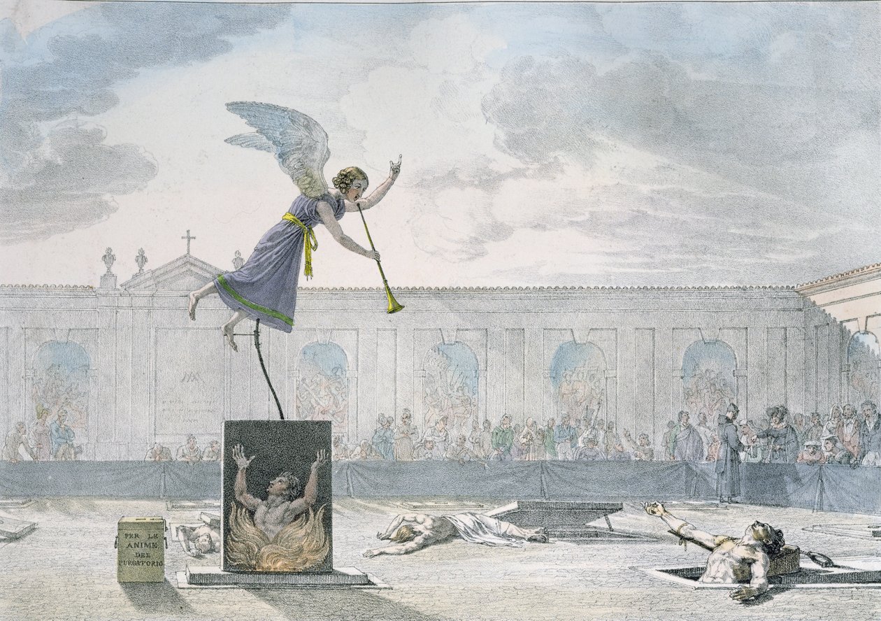 Dramatização do Purgatório, gravada por Francois Alexandre Villain (1798-1884) c.1820-30 de Antoine Jean Baptiste Thomas