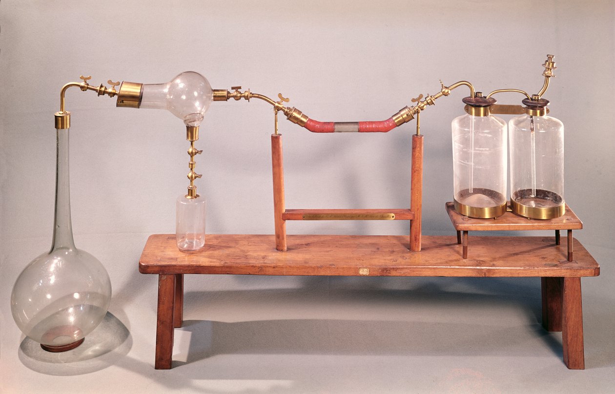 Aparelho para estudar a fermentação (madeira, metal e vidro) de Antoine Laurent de Lavoisier