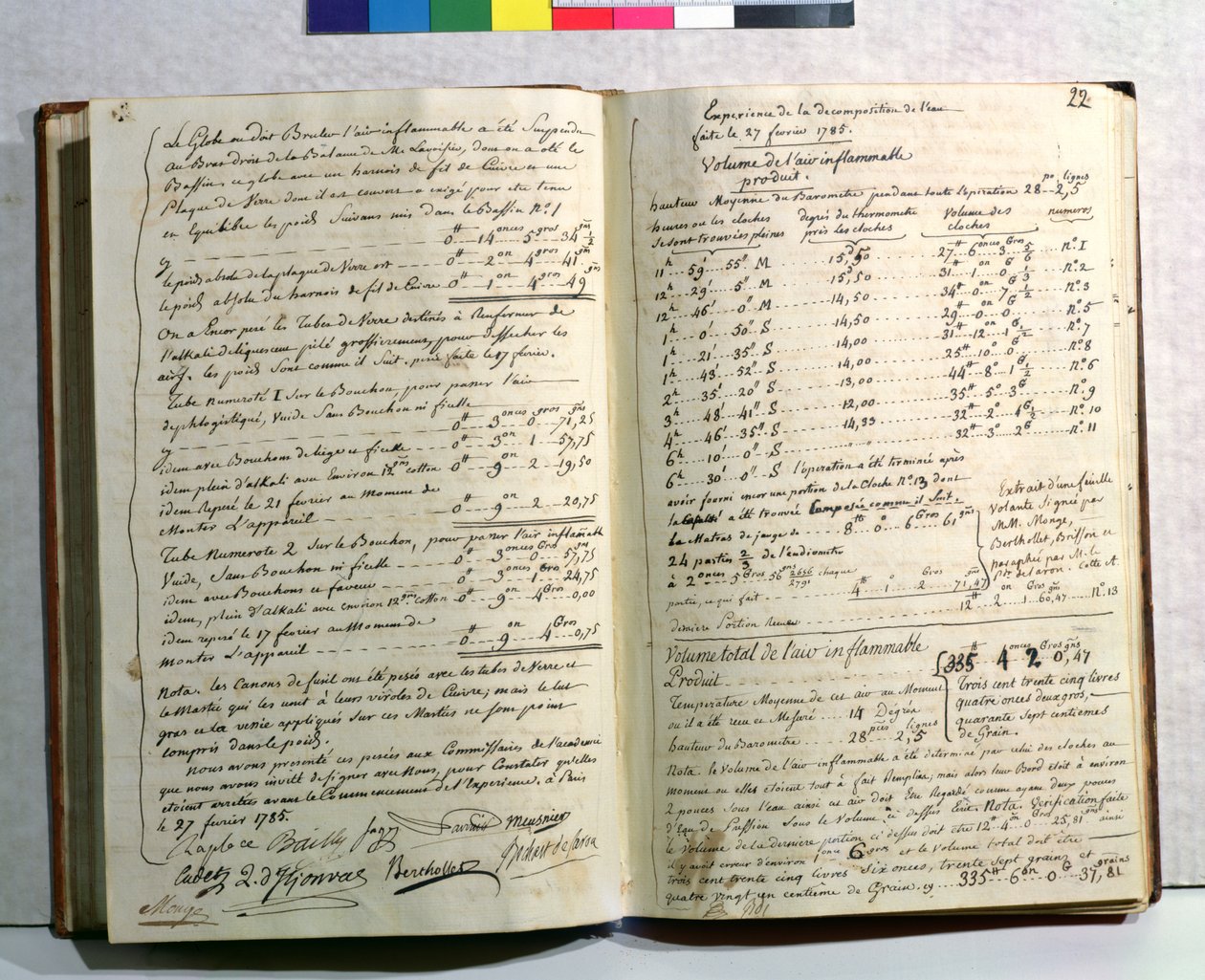 Notas de Lavoisier sobre seu experimento na decomposição da água, 27 de fevereiro de 1785 de Antoine Laurent de Lavoisier