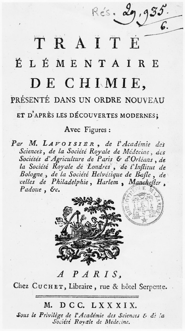 Página de título de &39;Elementary Chemistry&39;, publicado em Paris, 1789 de Antoine Laurent de Lavoisier