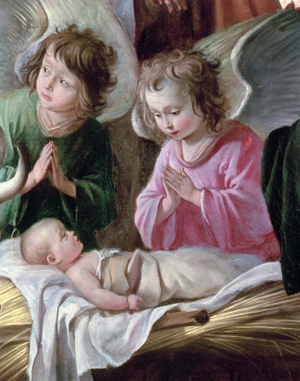 A Adoração dos Pastores, Anjos e Criança, c.1640 (detalhe de 99414) de Antoine Le Nain
