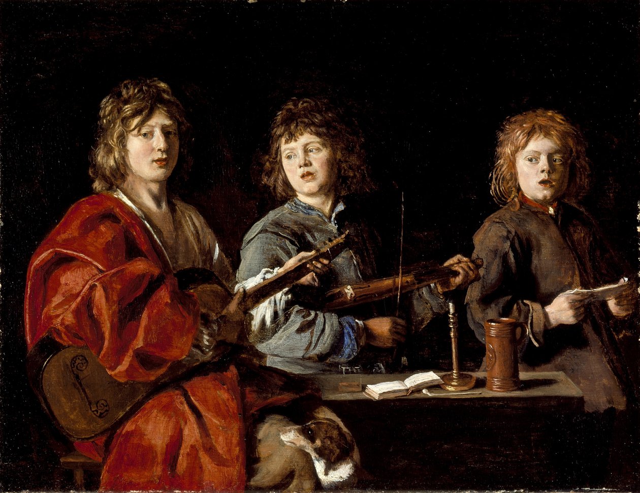 Três Jovens Músicos, c.1630 (óleo sobre madeira) de Antoine Le Nain