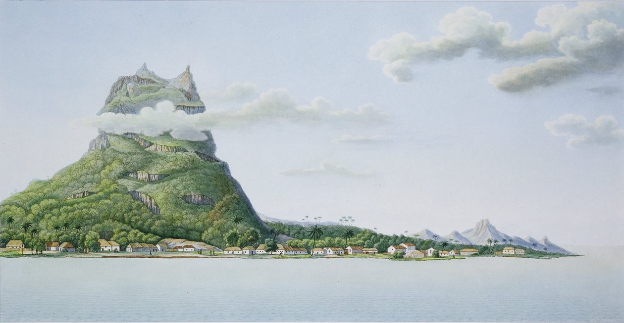 Vista da ilha de Bora Bora, de &39;Viagem ao redor do mundo (1817-20)&39;, de Louis Claude Desaulses de Freycinet (1779-1842) gravada por Ambroise Tardieu (1788-1841) publicada em 1822-24 de Antoine Lejeune and Chazal