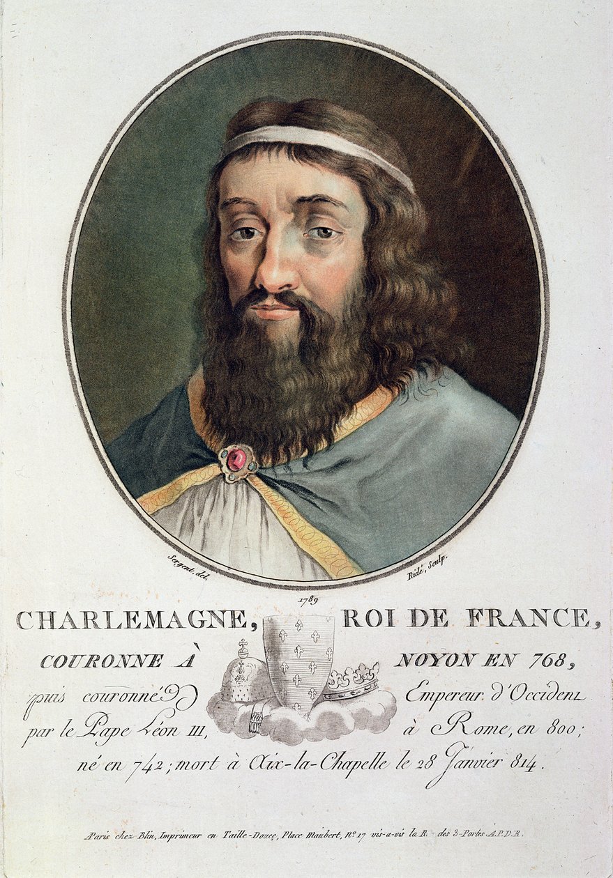 Carlos Magno (747-814), rei da França, gravado por Ride, 1789 de Antoine Louis Francois Sergent Marceau
