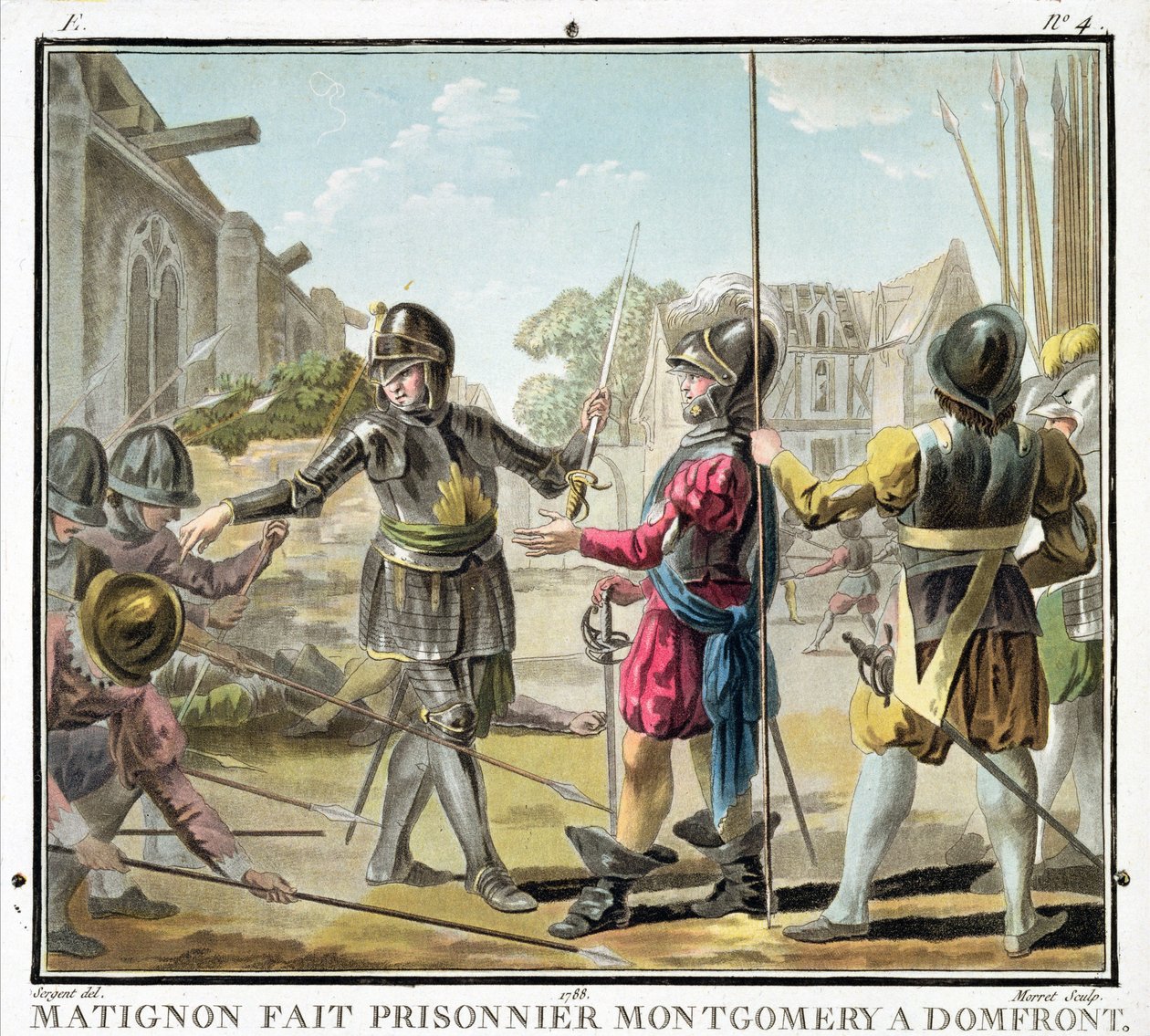 Jacques il Goyon, senhor de Matignon, toma Montgomery um prisioneiro domfront, gravado por Jean Baptiste Morret (fl. 1790-1820), 1788 de Antoine Louis Francois Sergent Marceau