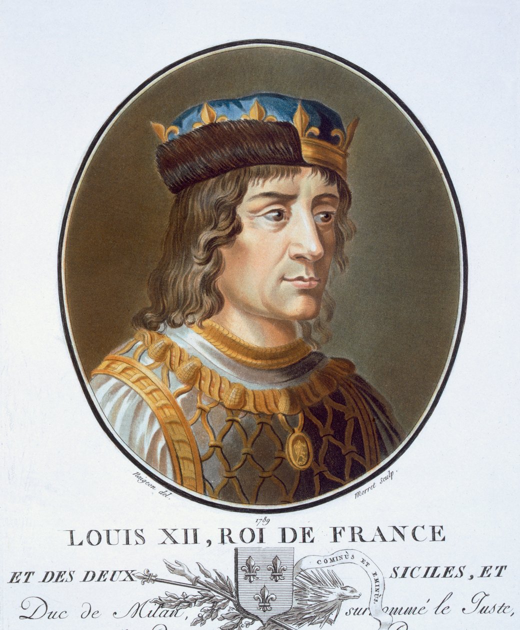 Luís XII, de "Retratos de grandes homens, mulheres ilustres e temas memoráveis da França, sepultura e impressos a cores", publicado por Pierre Blin, 1786-92, Paris (gravura a cores) de Antoine Louis Francois Sergent Marceau