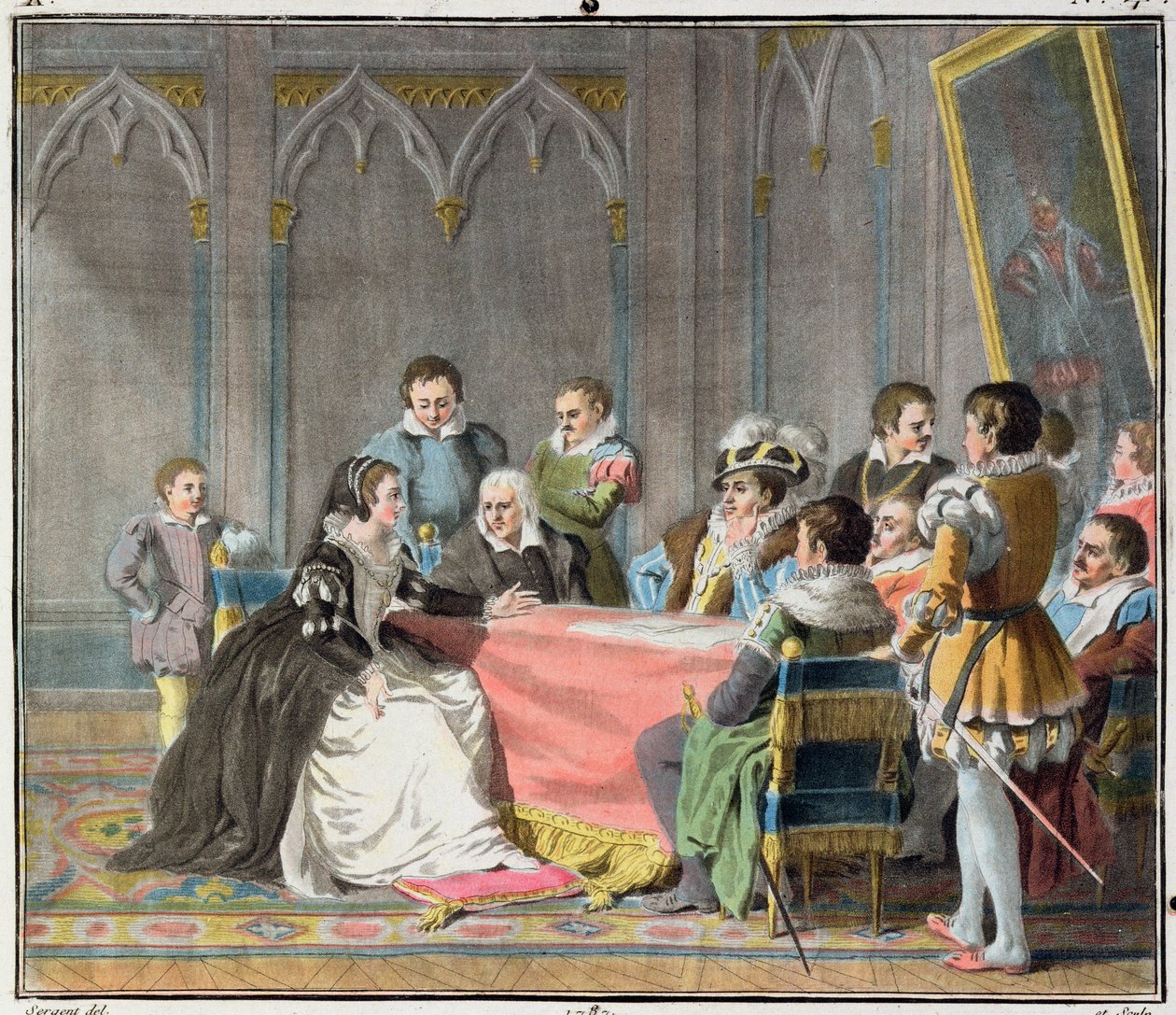 Marguerite de Valois (1553-1615) em frente à Inquisição Espanhola, 1787 de Antoine Louis Francois Sergent Marceau