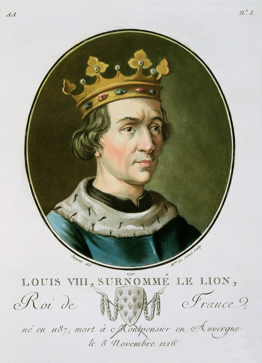 Retrato de Luís VIII, Chamado &39;Le Lion&39;, rei da França (1187-1226), gravado por Madame de Cernel, 1790 de Antoine Louis Francois Sergent Marceau