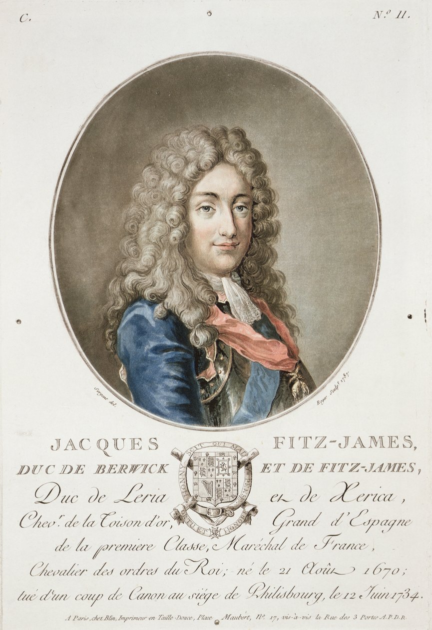 James Fitzjames (1670-1733), 1 ° Duque de Berwick, de Retratos dos Grandes Homens, Mulheres Ilustres e Assuntos Memoráveis da França, gravado por Roger, 1787, publicado em 1787-92. de Antoine Louis Francois Sergent Marceau