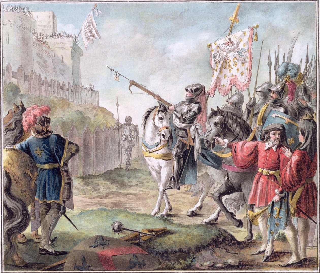 Joana d&39;Arc (1412-31) Ordena os ingleses a deixar a França, gravada por Louis Roger, 1787 de Antoine Louis Francois Sergent Marceau