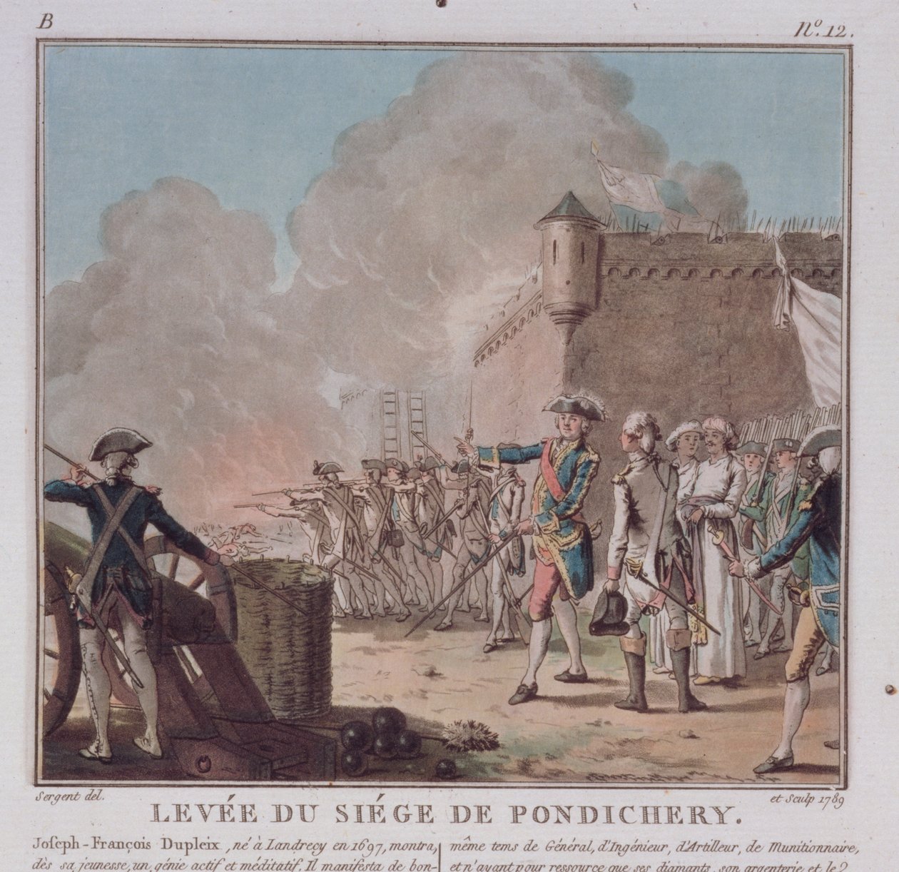 Levantamento do cerco de Pondicherry, 1748, gravado em 1789 de Antoine Louis Francois Sergent Marceau