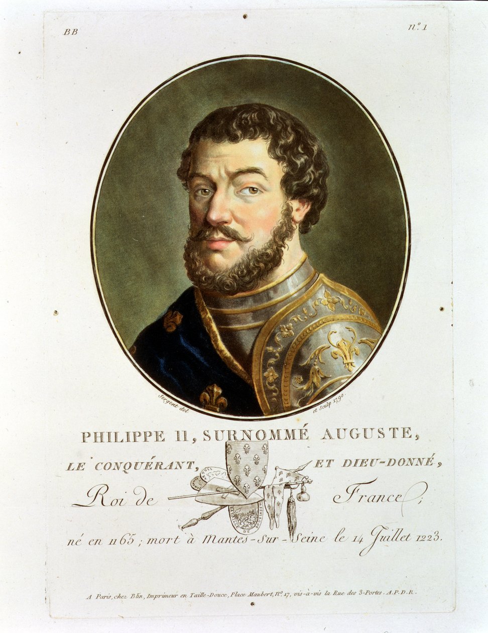 Retrato de Filipe II, chamado Augusto, rei da França (1165-1223), 1790 de Antoine Louis Francois Sergent Marceau