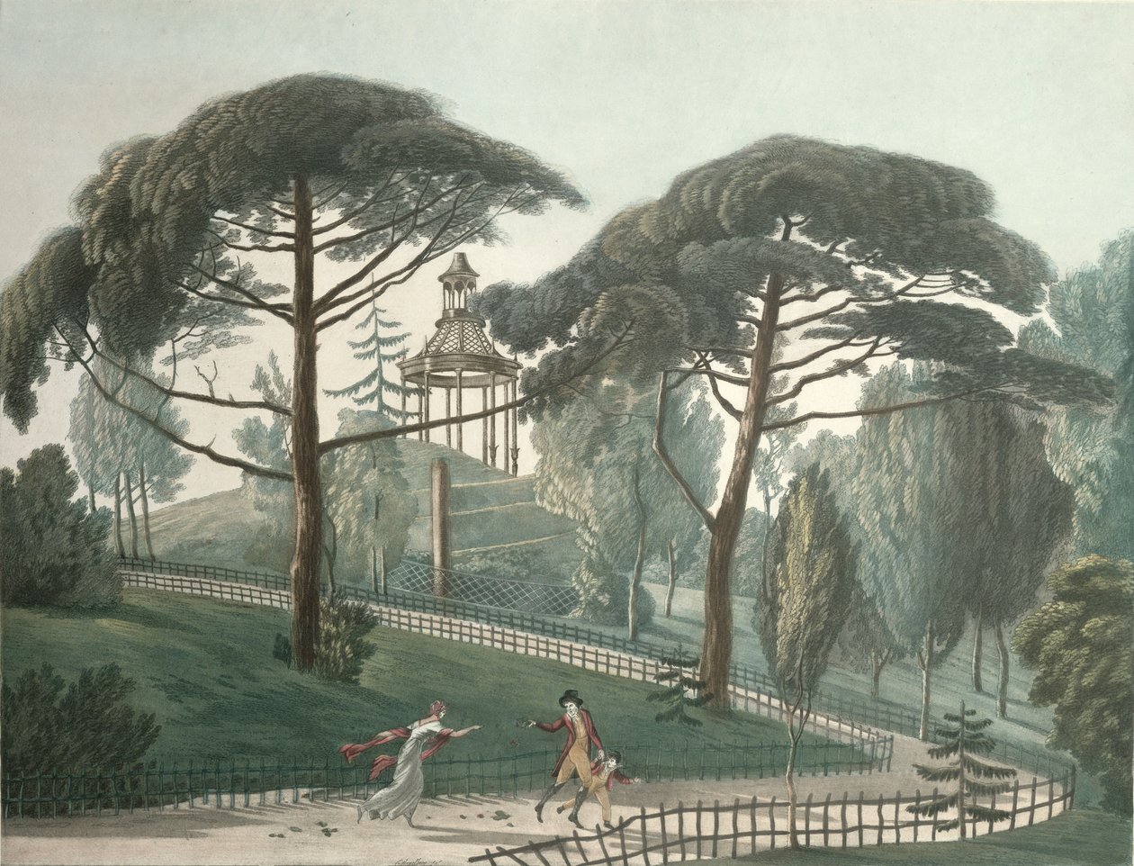 O Labirinto ou Belvedere do Jardin des Plantes em Paris, gravado por Nicolas Marie Joseph Chapuy (1790-1858) (aquatint) de Antoine Pierre Mongin