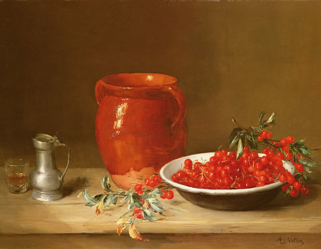 Ainda vida de cerejas em uma tigela de Antoine Vollon