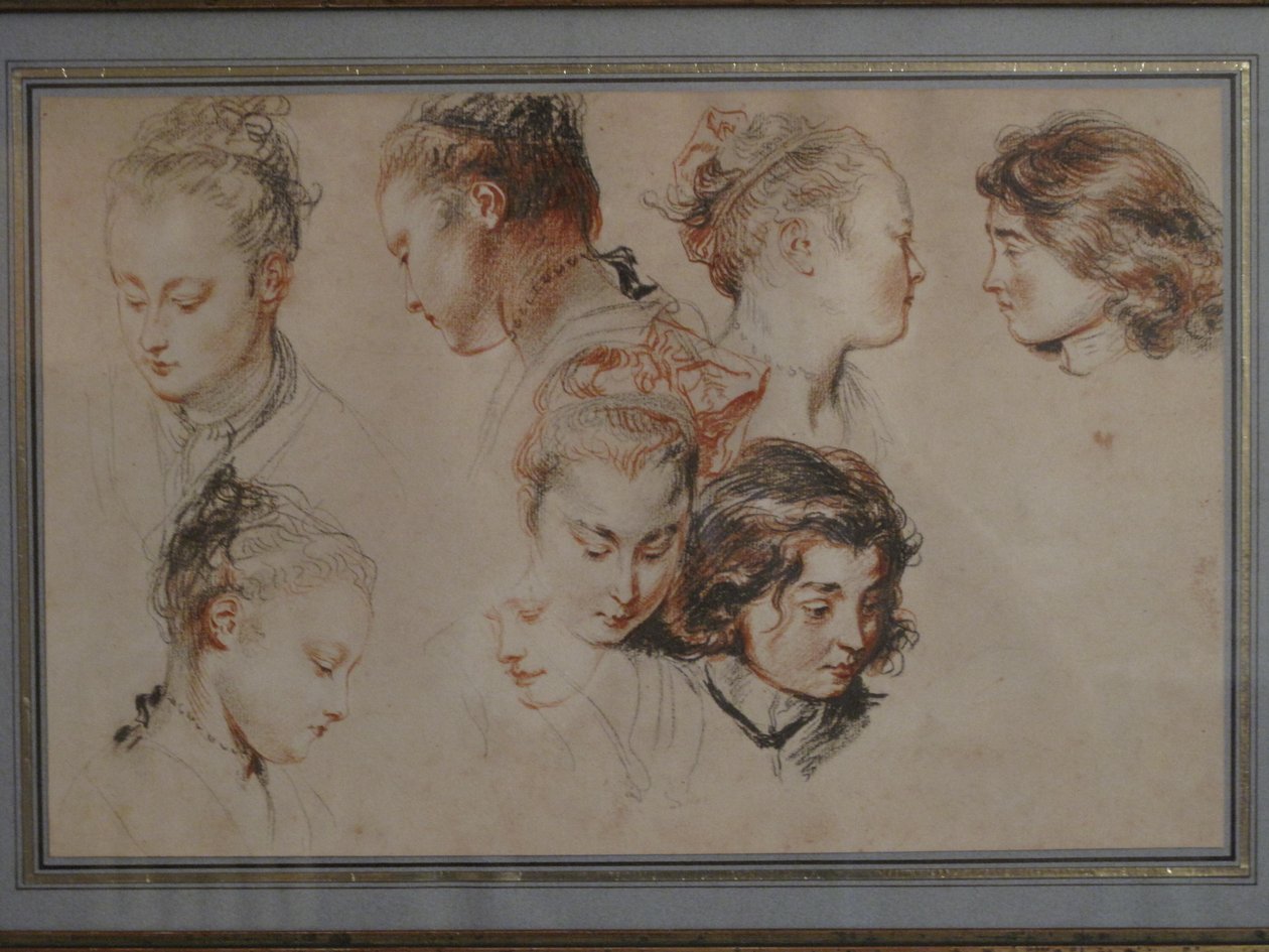 Desenhos de desenho com cabeças de moça de Jean Antoine Watteau
