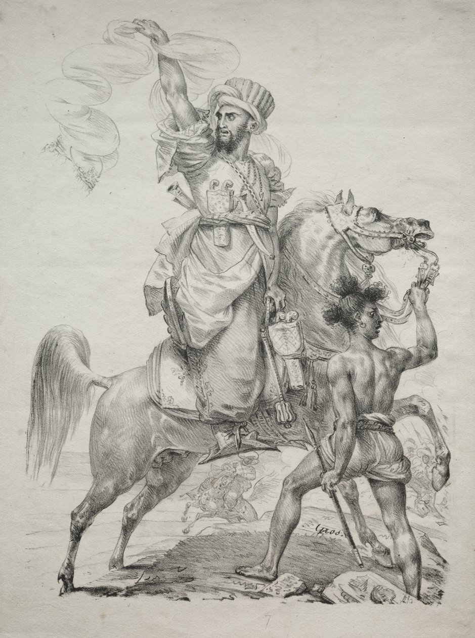 Um chefe mameluco a cavalo sinalizando para ajudar de Antoine-Jean Gros