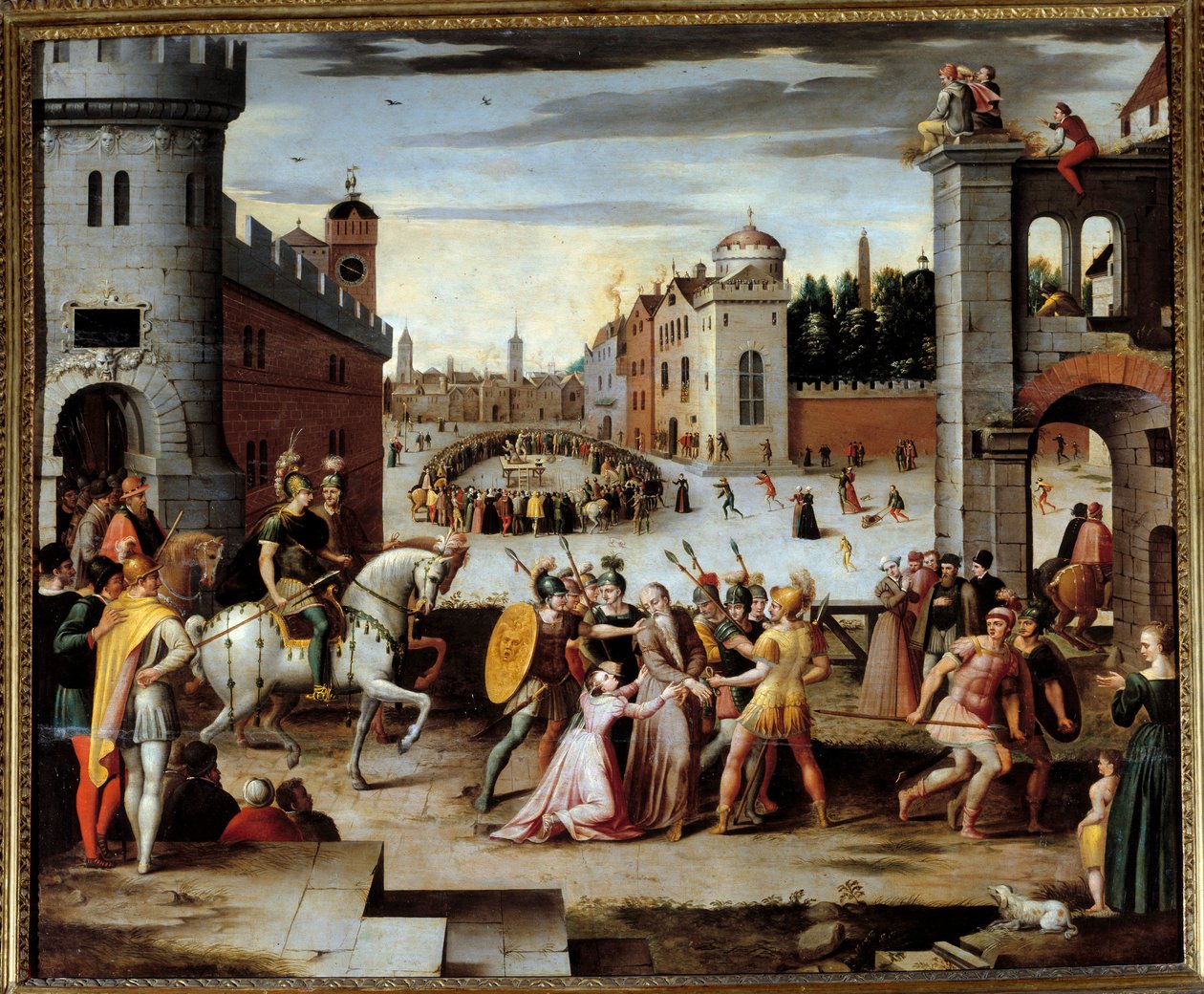 Prisão e tortura de Thomas More (1478-1535) filósofo e chanceler inglês. O rei Henrique VIII exigiu dos sacerdotes e de Thomas More, depois de outros leigos, um juramento de reconhecimento da supremacia espiritual do rei. Mais, recusando-se a fazê-lo, foi  de Antoine (follower of) Caron