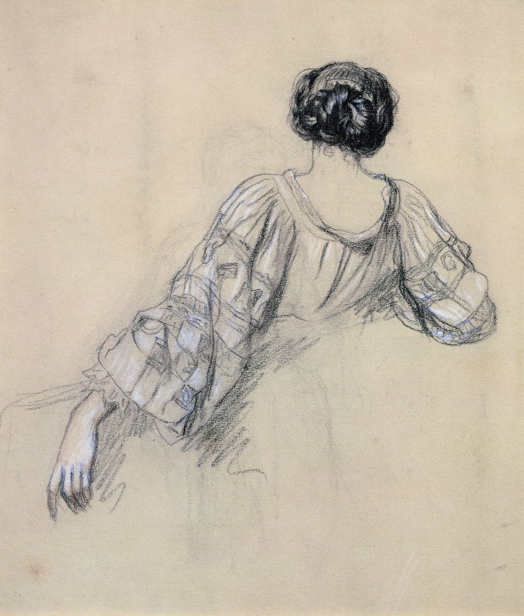 De trás de uma jovem mulher (estudo para &39;La Malaria&39;) (giz no papel) de Antoine Auguste Ernest Herbert or Hebert