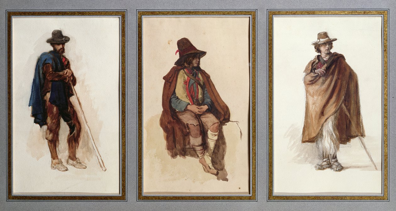 Três tipos de pastores Ciociari de Antoine Auguste Ernest Herbert or Hebert