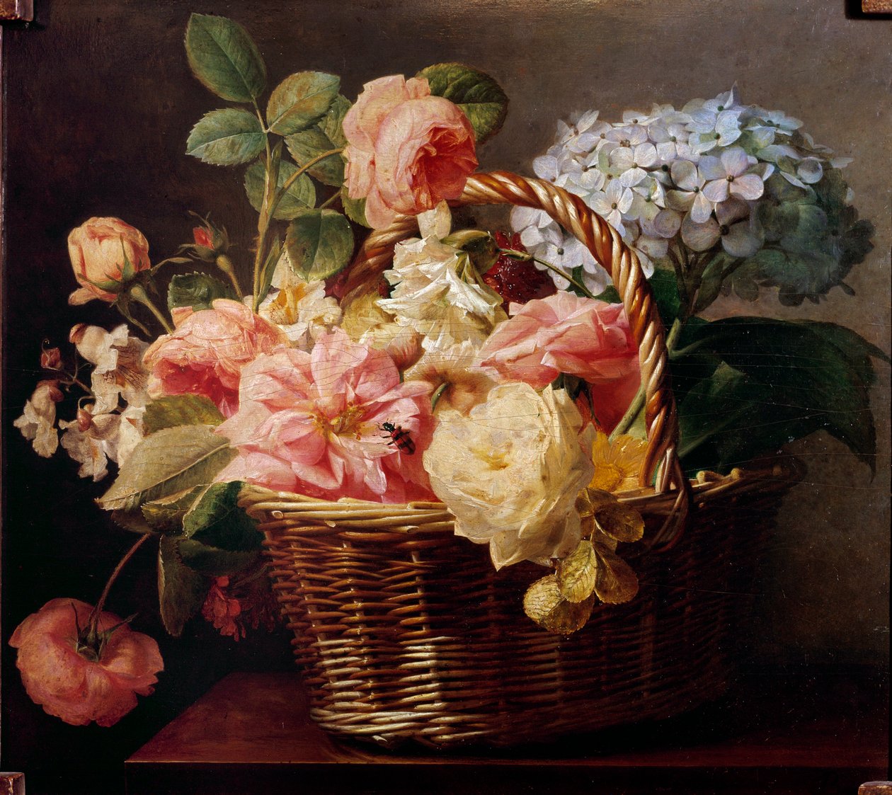 Bouquets de flores numa cesta Pintura de Antoine Berjon (1754-1843) Colecção privada do século XIX de Antoine Berjon