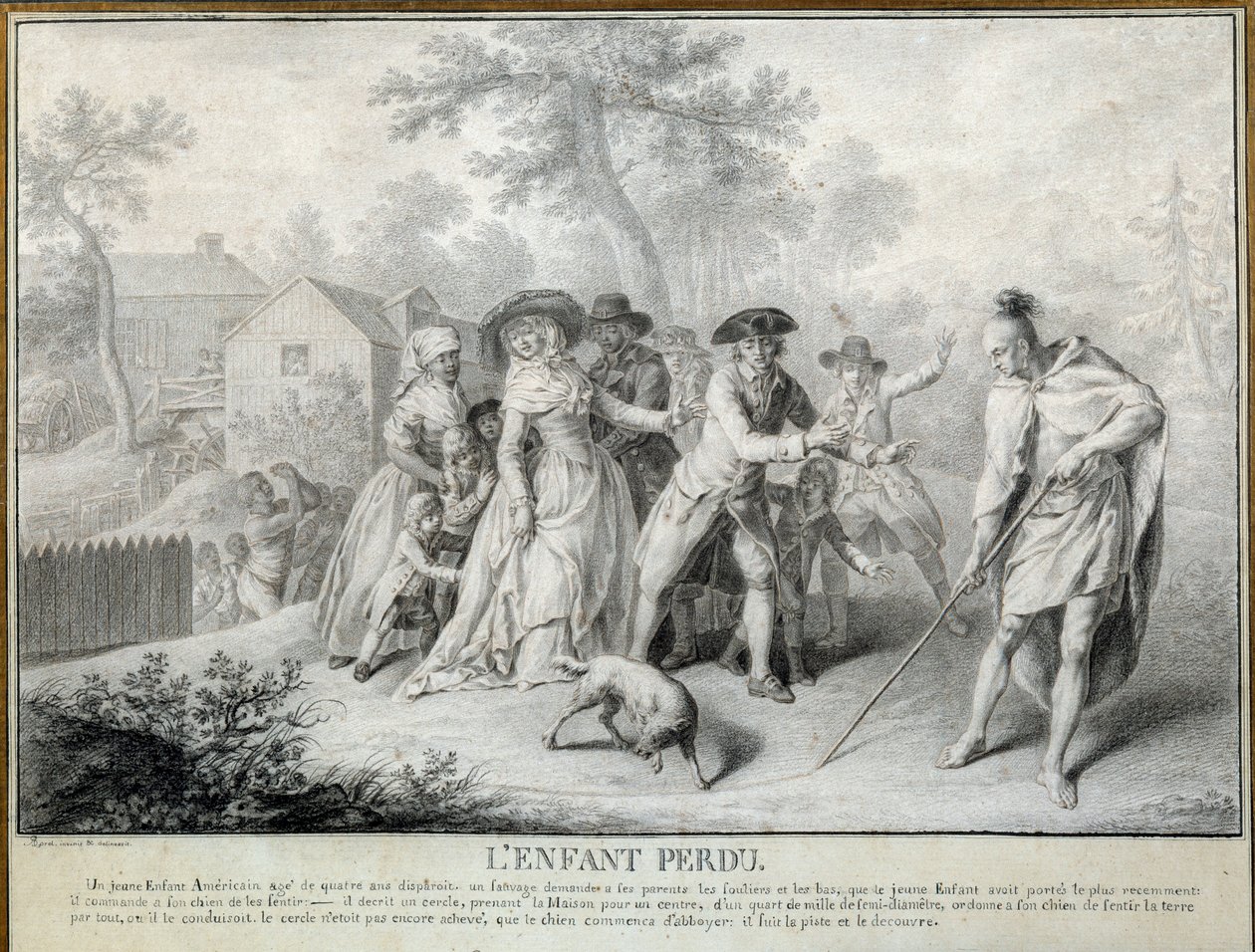 A Ilustração da Criança Perdida de "Cartas de um Agricultor Americano" de São João de Crevecoeur. Litografia de Antoine Borel (1743-1810) 1783, aproximadamente. Blerancourt. Musee Franco-Americano de Antoine Borel