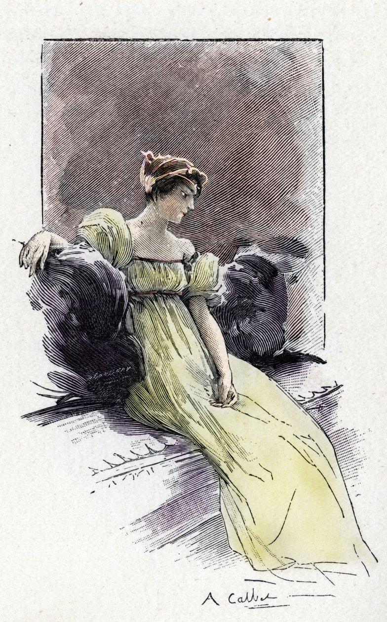 Retrato de Josefina de Beauharnais (1763-1814) na altura do seu encontro com Napoleão Bonaparte (1769-1821) cerca de 1795 (Retrato de Josefina de Beauharnais pouco antes do seu casamento com Napoleão Bonaparte de Antoine Calbet