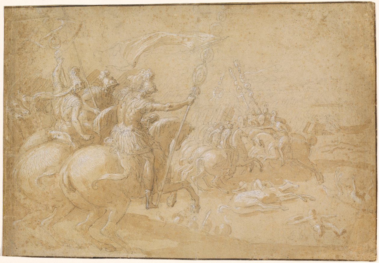 Antigos guerreiros romanos cavalgando para a batalha de Antoine Caron