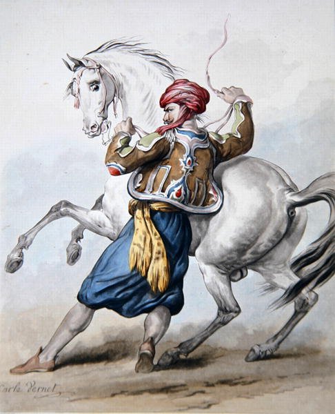 Um persa tenta superar um cavalo francês (litho) de Antoine Charles Horace Vernet