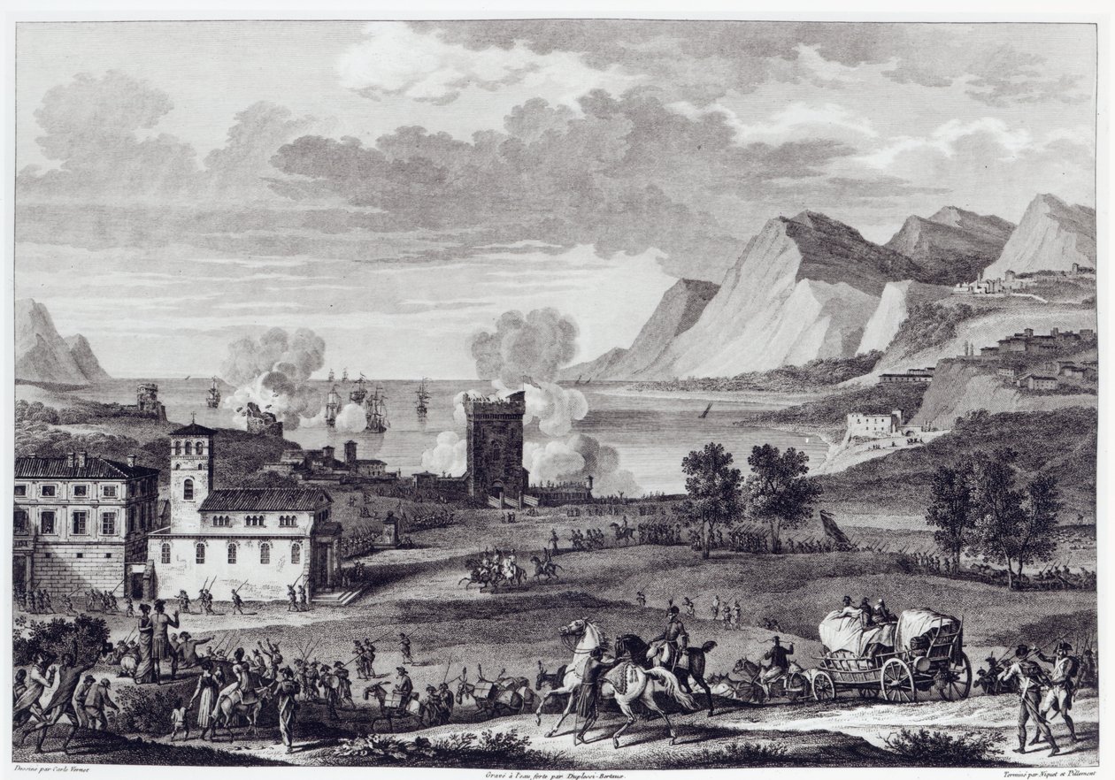 Libertação da Córsega, 20 de outubro de 1796, gravado por Jean Duplessi-Bertaux (1747-1819) de Antoine Charles Horace Vernet