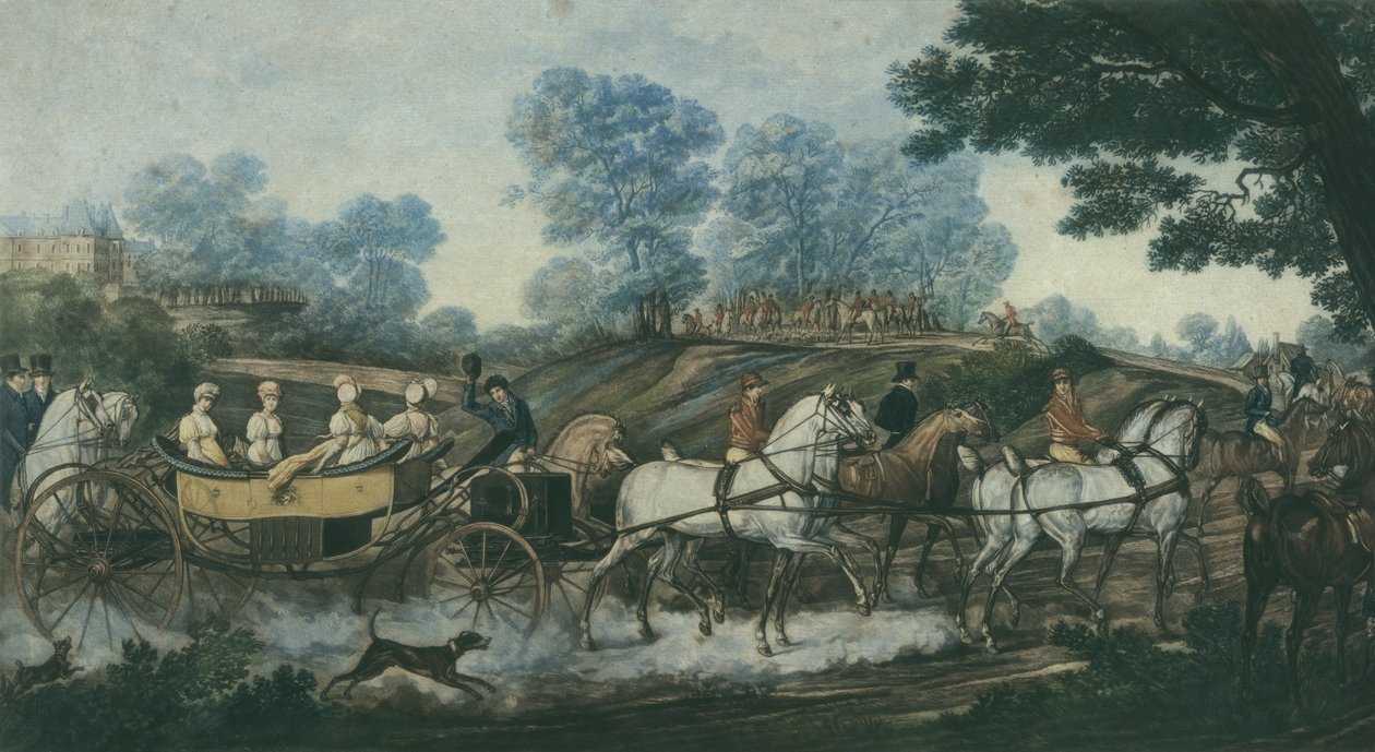 Encontro de caça, gravado por Philibert Louis Debucourt (1755-1832) início do século XIX de Antoine Charles Horace Vernet